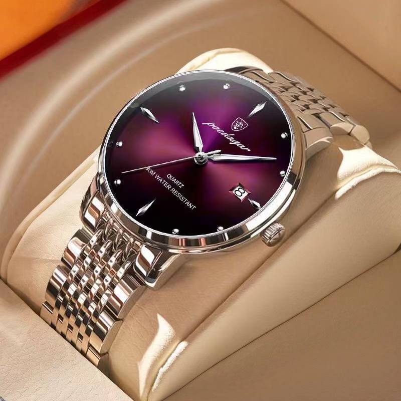 KC Watch Men Stainless Steel Waterproof Luminous Watches Quartz Wristwatch +BOX