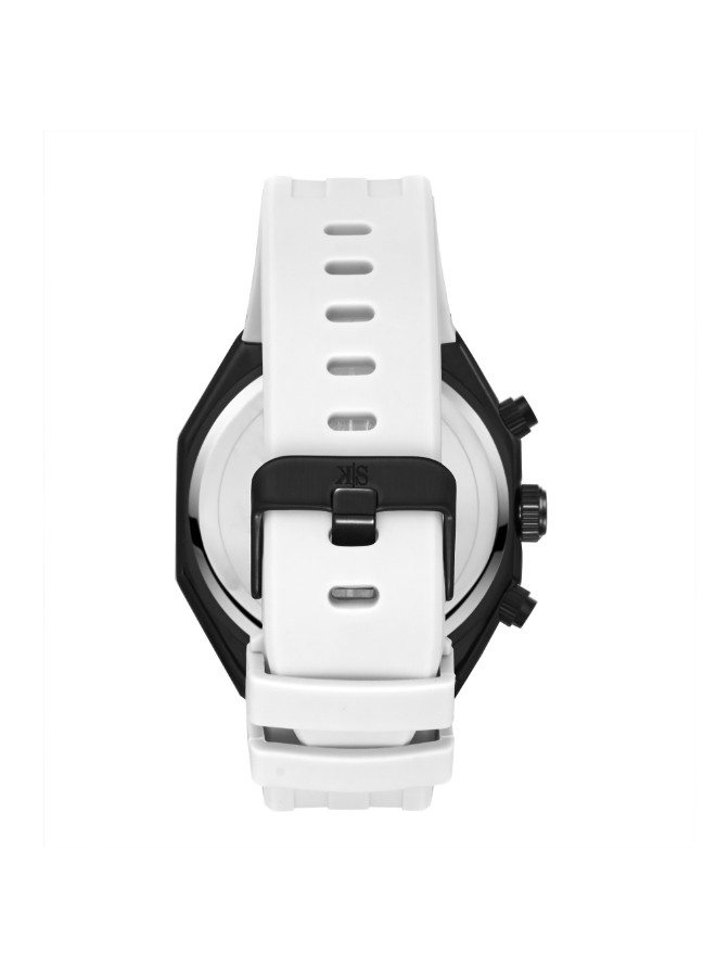 Kenneth Scott Men’s Chronograph Watch | Black Dial, White Band, 43mm
