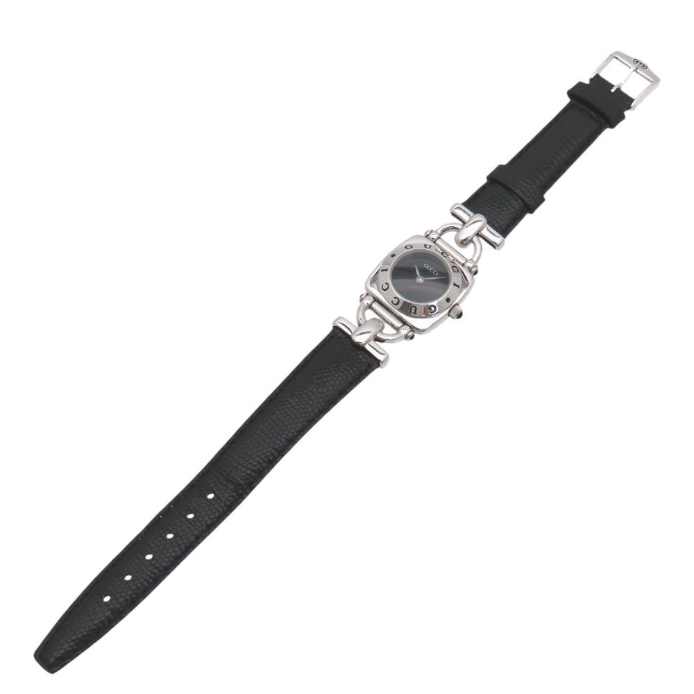 Excellent Condition Gucci 6300L Quartz Watch Stainless Steel Embossed Leather Bl