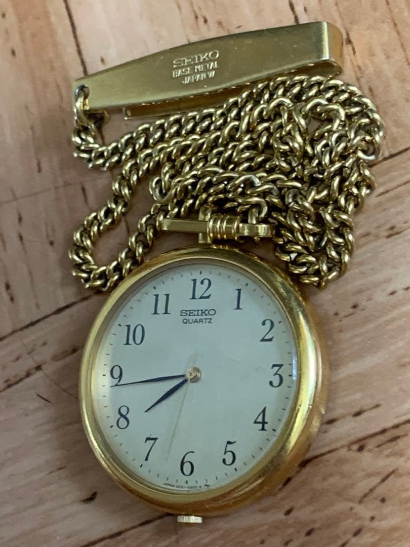 SEIKO Antique Pocket Watch, 3 Hands, Gold Chain, Showa Era