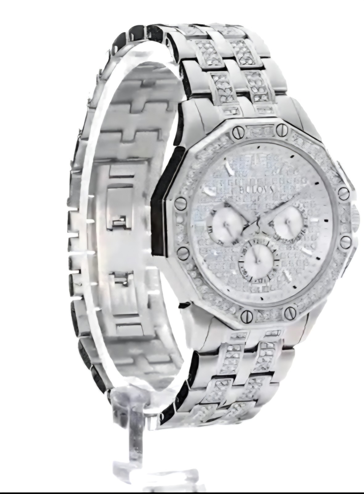 Bulova Crystal 43mm Quartz Silver Crystal Dial Steel Bracelet Water Resistant