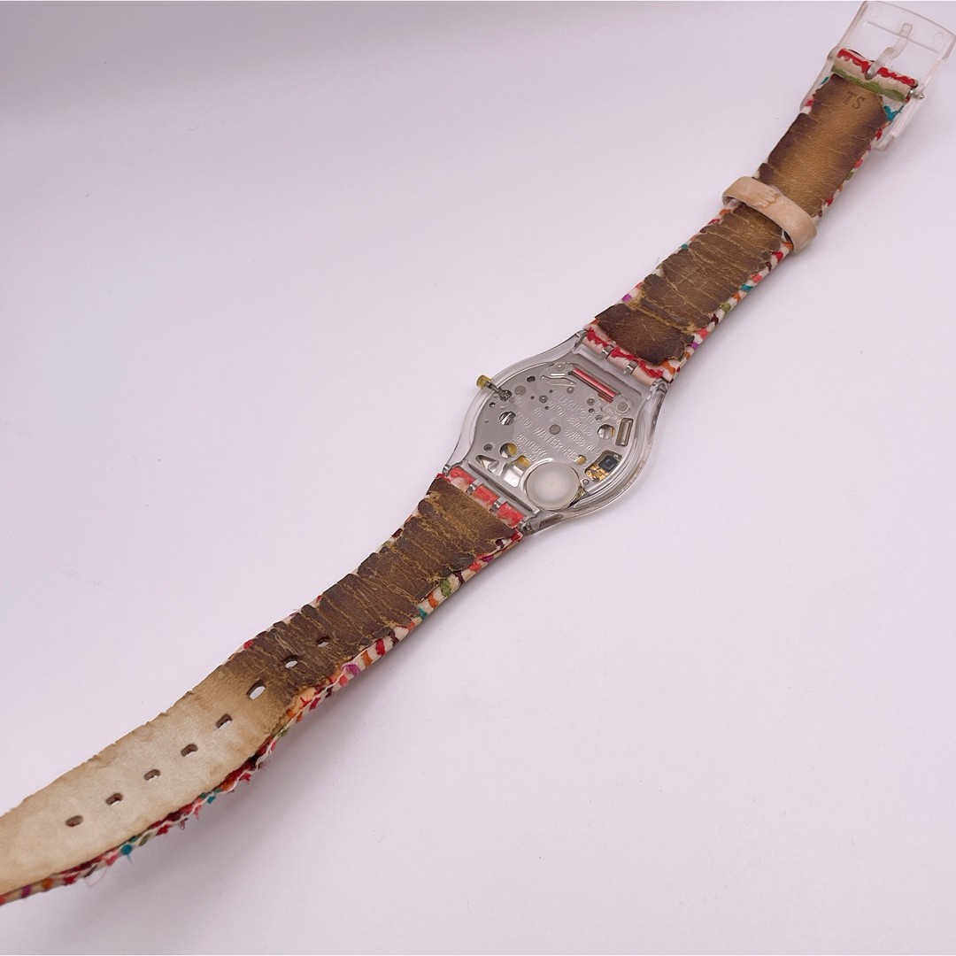 Working new battery Swatch SFP113 ladies wristwatch transparent back colorful
