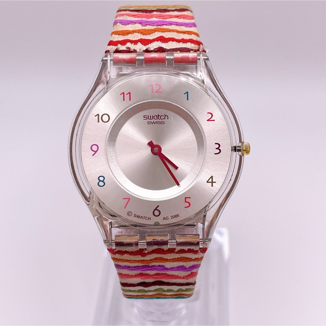 Working new battery Swatch SFP113 ladies wristwatch transparent back colorful
