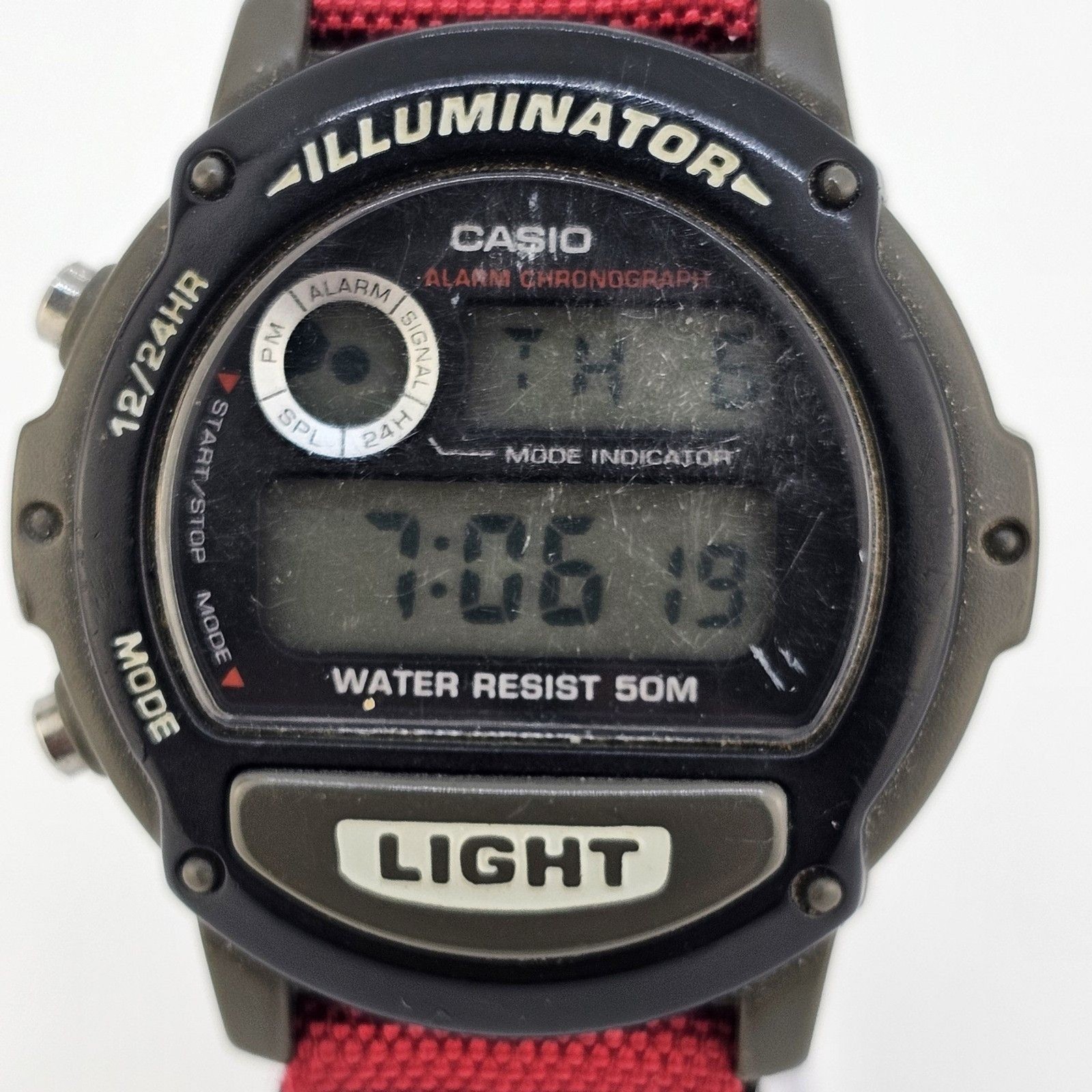 VTG Men’s Casio Digital Watch 44MM Gray Case New Red Black Canvas Bands