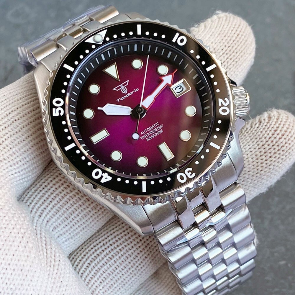 Tandorio 41mm Sapphire 20ATM Luminous Automatic NH35 Men Watch Steel Band Date