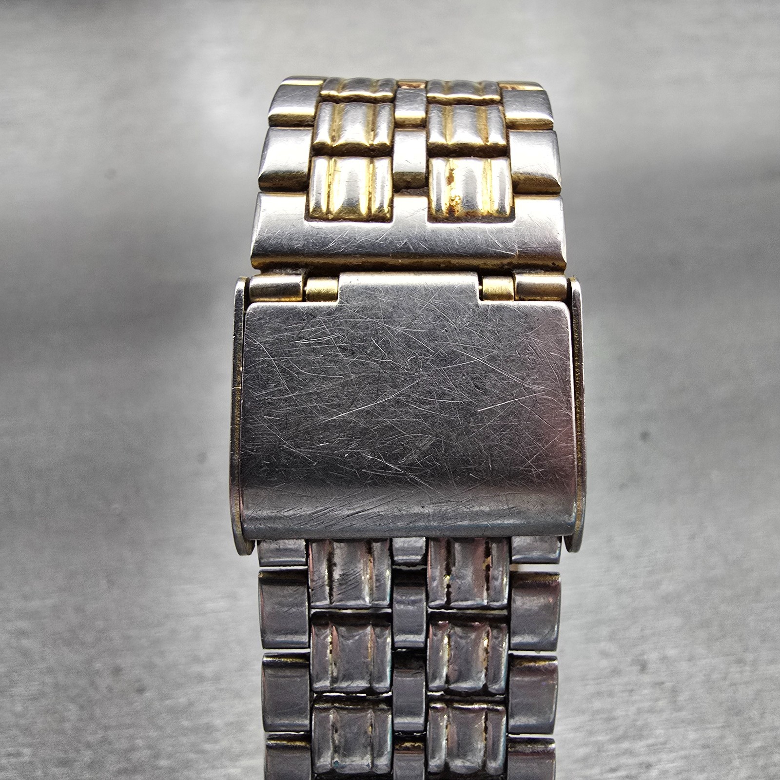 Seiko Watch Men 27mm Silver Dial Two Tone Rectangle V701-5J40 New Battery VTG