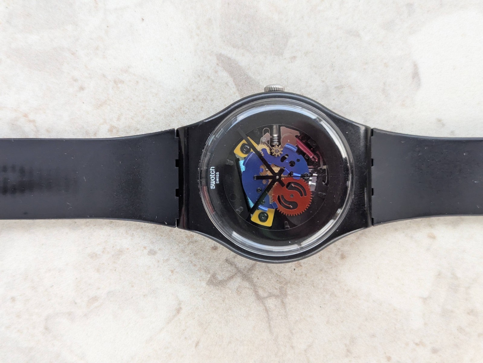 Swatch Watch Black SUOB101 Skeleton Rainbow/Multicolor Face