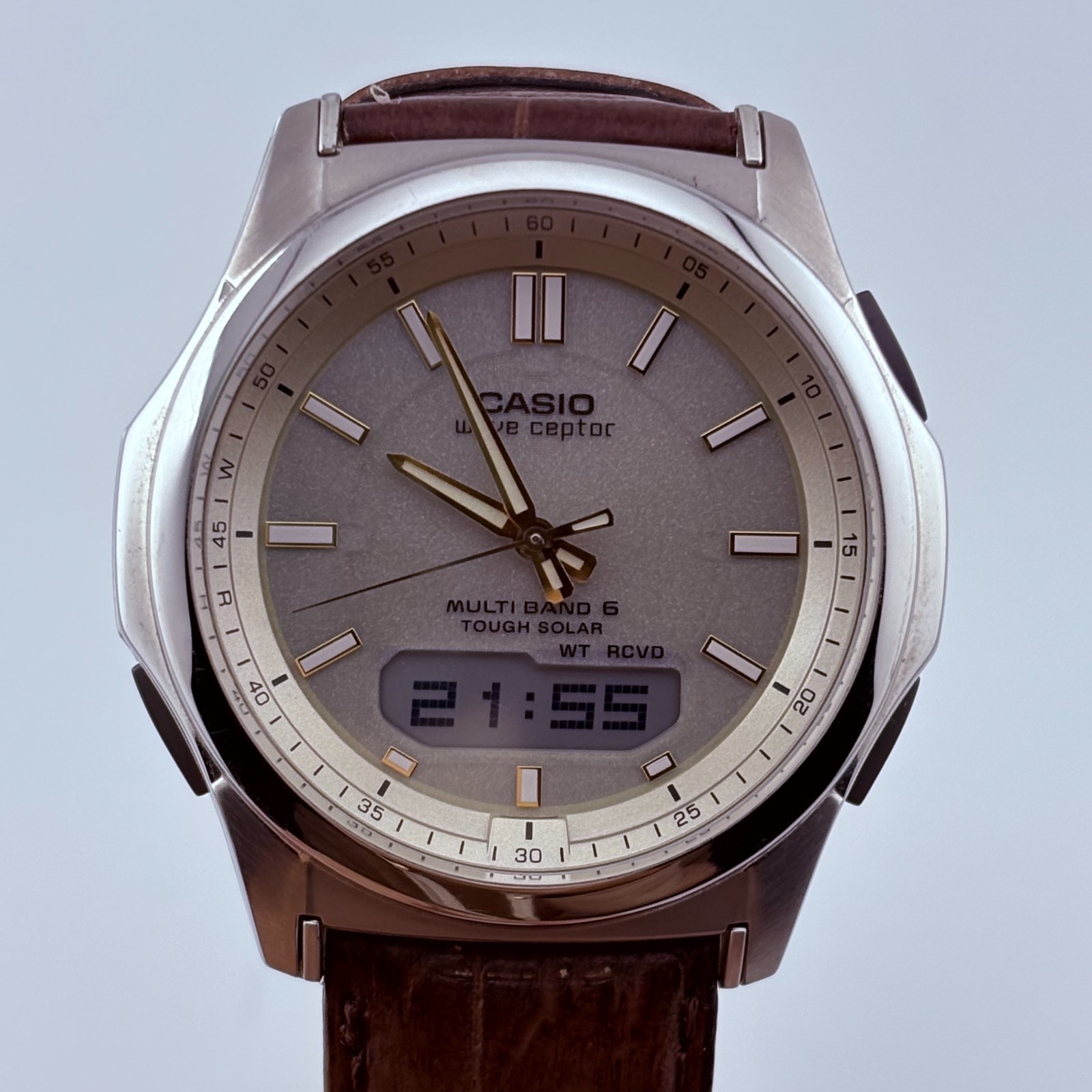 CASIO wave ceptor WVA-M630 tough solar Analog-digital brown leather belt 37.8mm