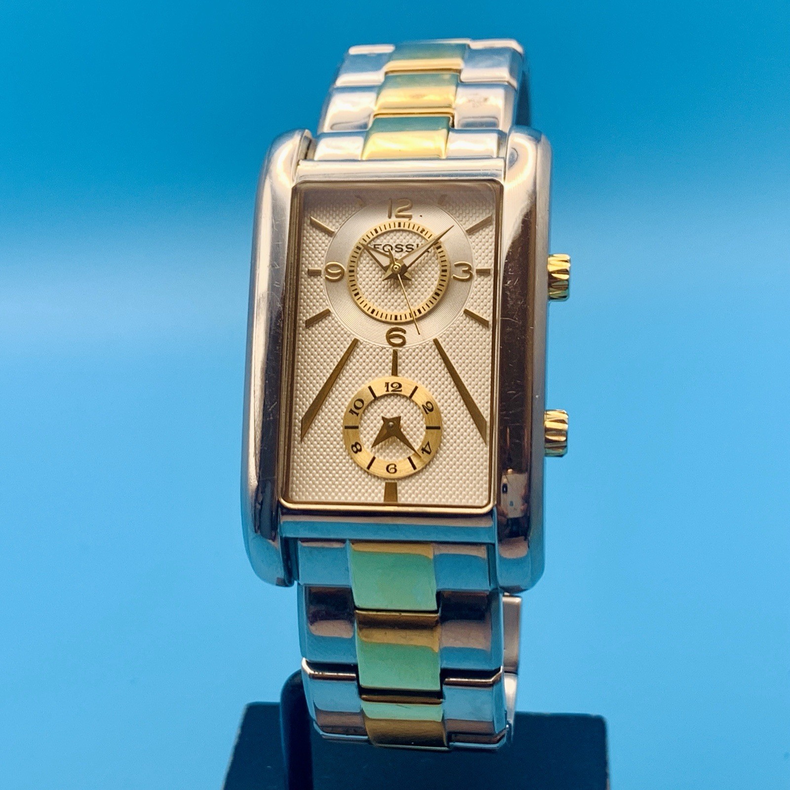 FOSSIL ARKITEKT FS-4228 Men’s Rare Dual Time Tank Watch St Steel Works New Batt