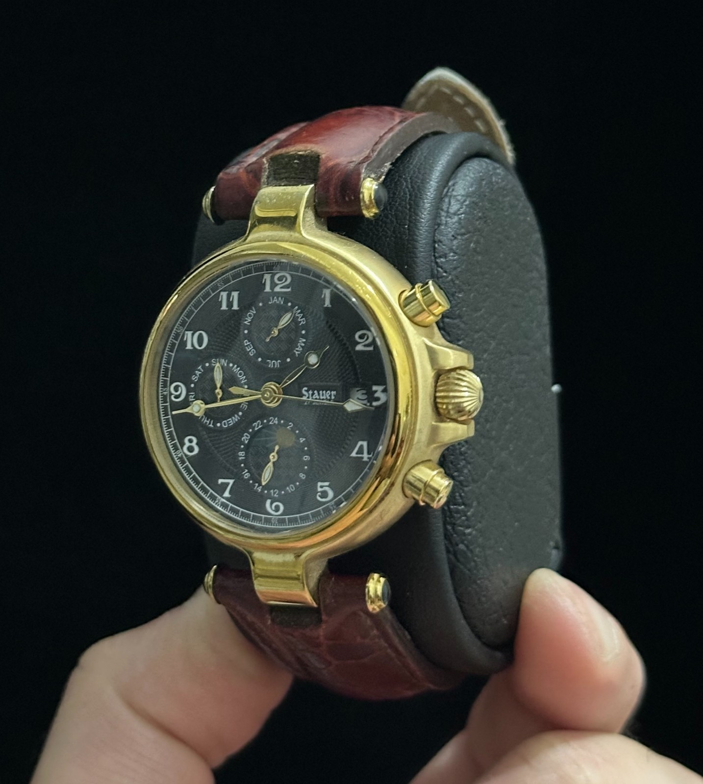 Stauer Chronograph Beautiful 27 Jewels DS14685 93 Gold Tone Automatic Mens Watch