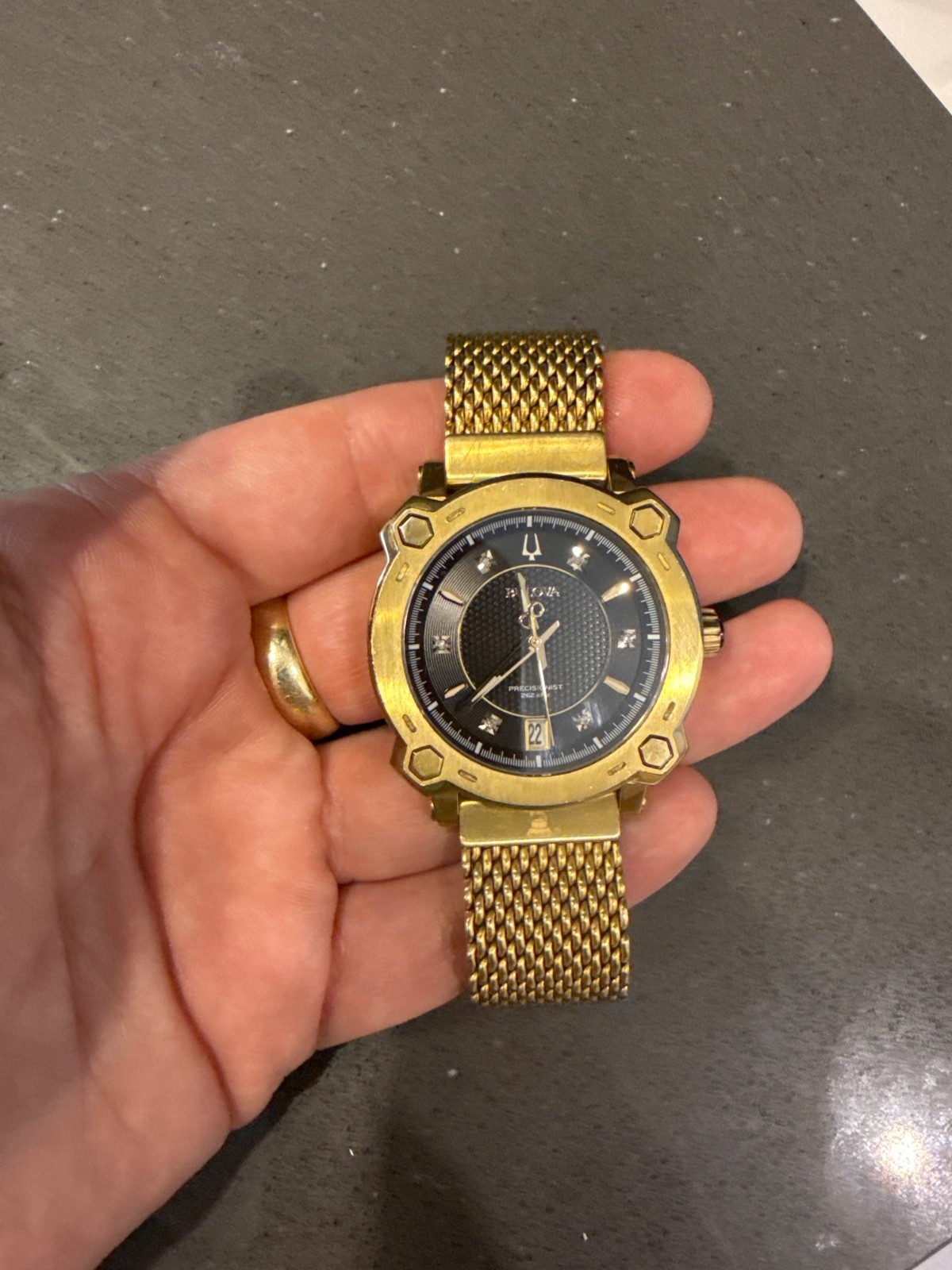 Bulova Precisionist Grammy Women’s Gold Steel Diamond 38mm Watch 97P124
