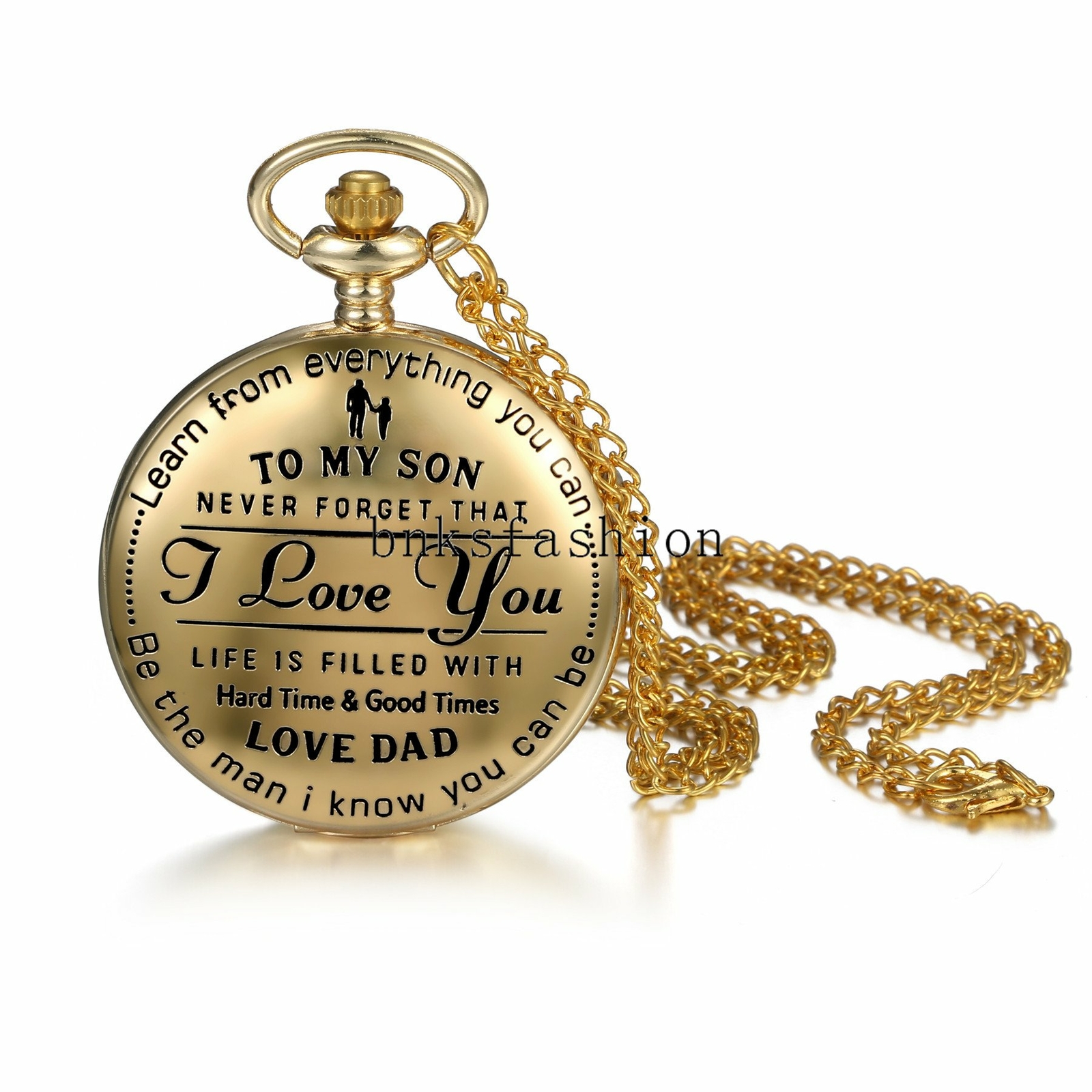 ‘To My Son I Love You’ Quartz Analog Pocket Watch Fob Pendant Chain Gift for Son