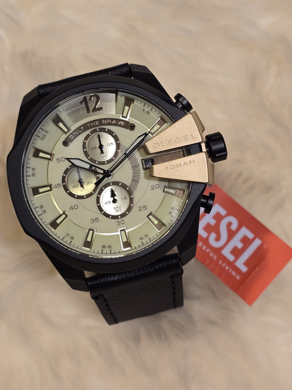 Diesel DZ4495 Mega Chief Only The Brave Black Chronograph Watch New Box Papers