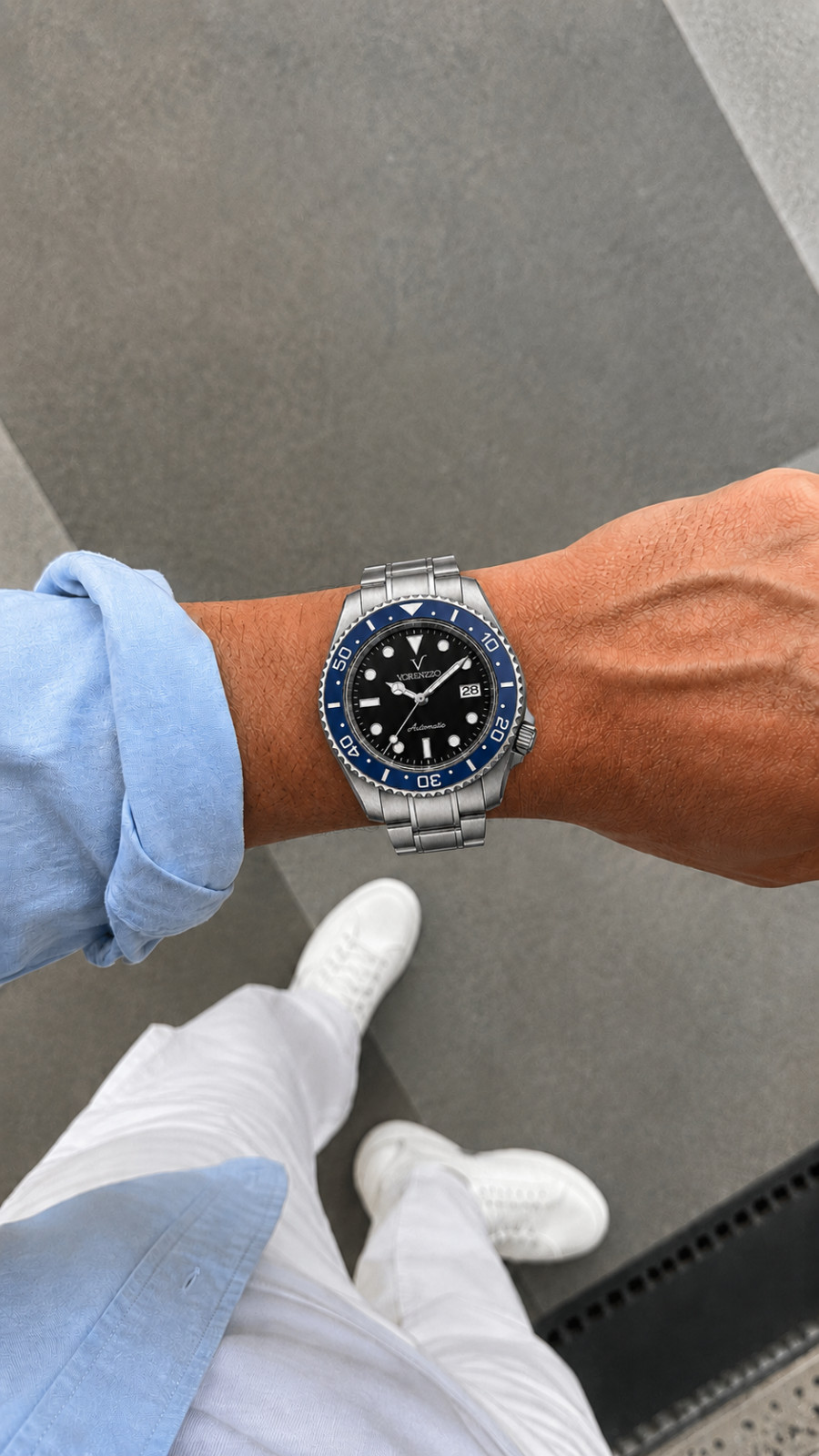 VORENZZO Automatic Diver Watch Sapphire Crystal Black Dial Blue Bezel