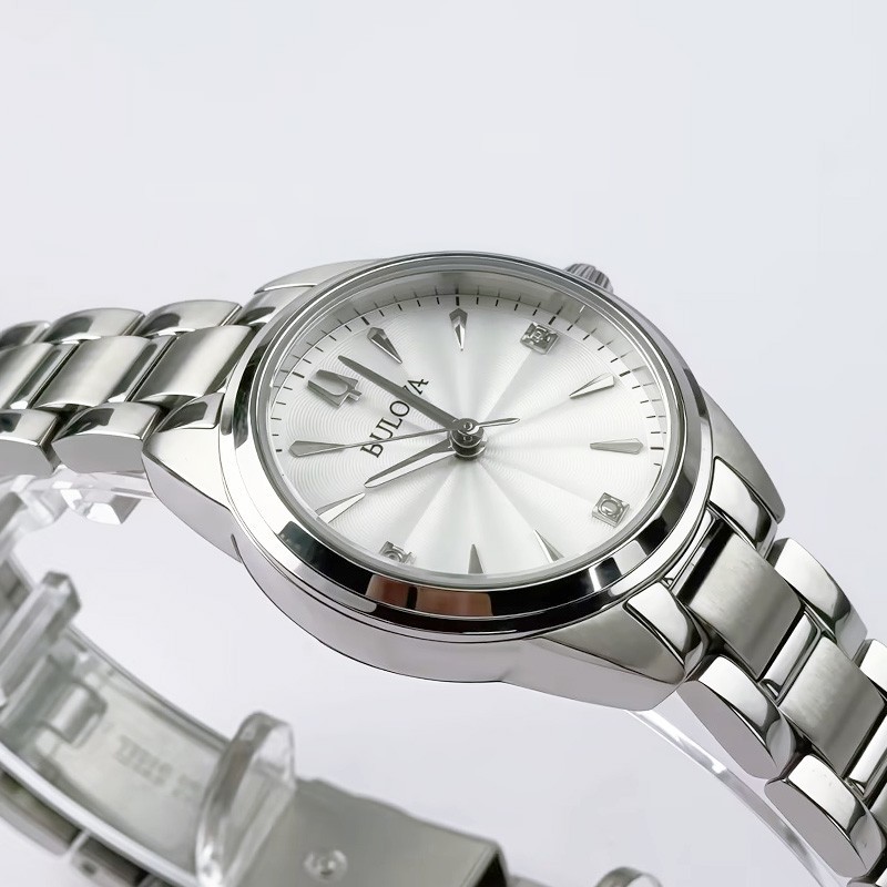 Bulova Sutton 96P219 Quartz Women’s Watch Diamond White Dial Silver Band 28mm