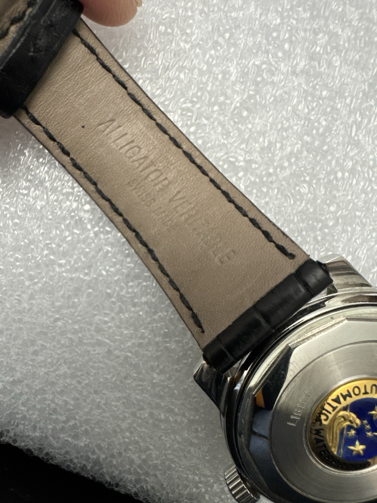 Longines Conquest Automatic Black Dial Date Alligator Leather Strap Watch