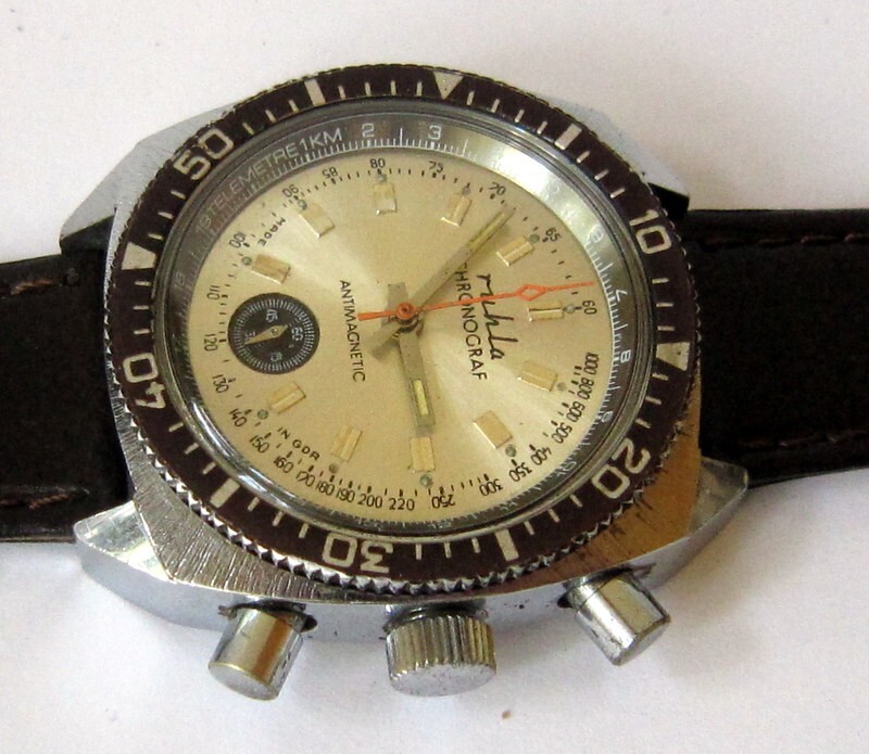VINTAGE EXCELLENT DDR GERMANY RUHLA FLYBACK DIVER CHRONOGRAPH, SERVICED, 1970’s