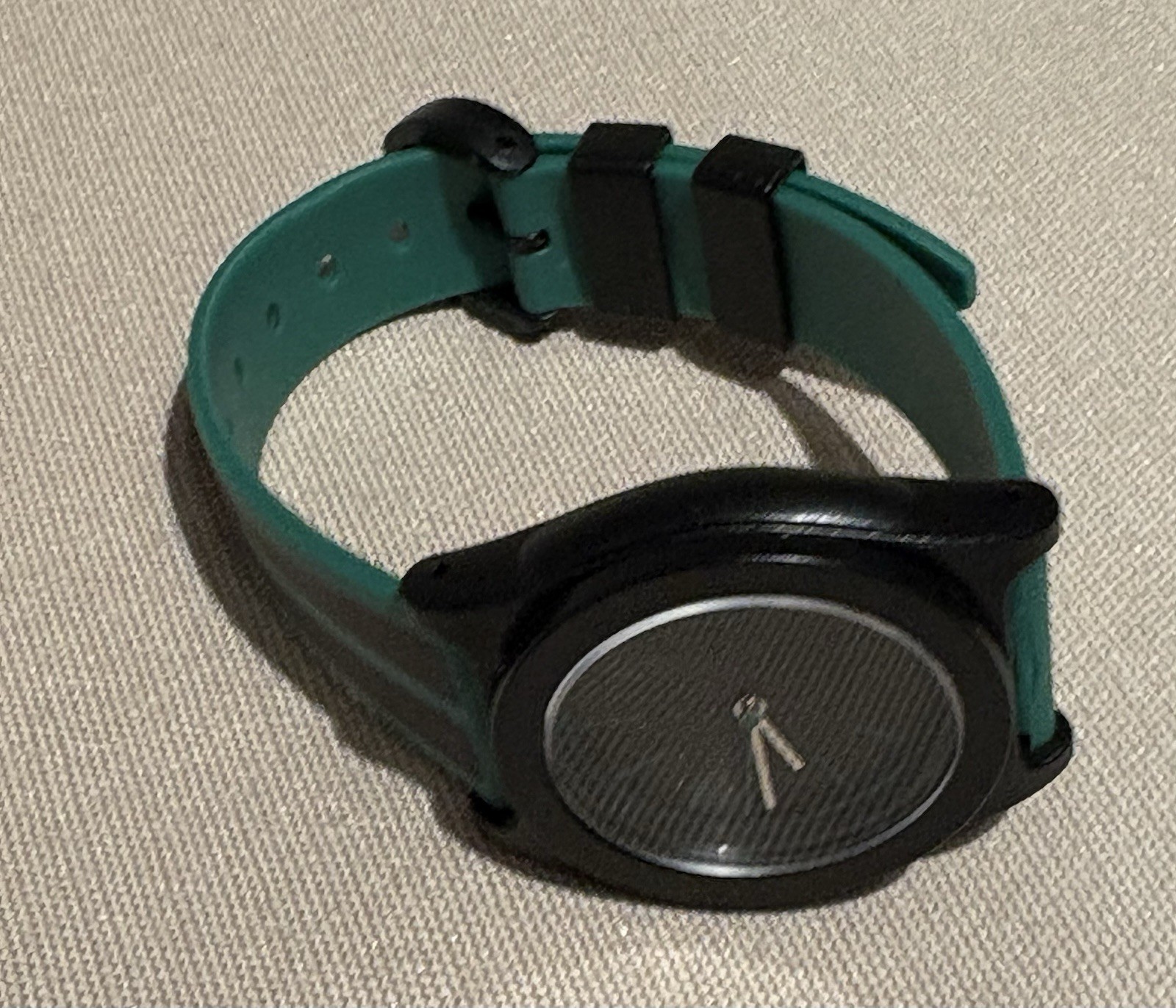 Green Dial Black Case Black /Green Stripe Silicone Band Watch 9 Inch New Battery