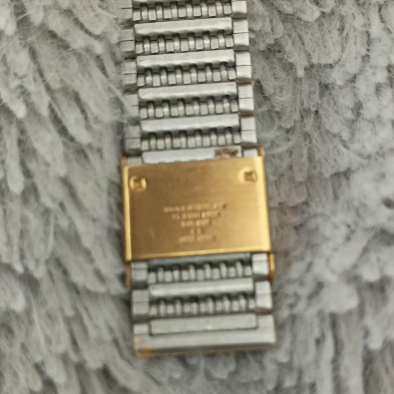 Bulova Quartz Analog Square Watch Black Dial Gold Two-Tone Metal Bracelet