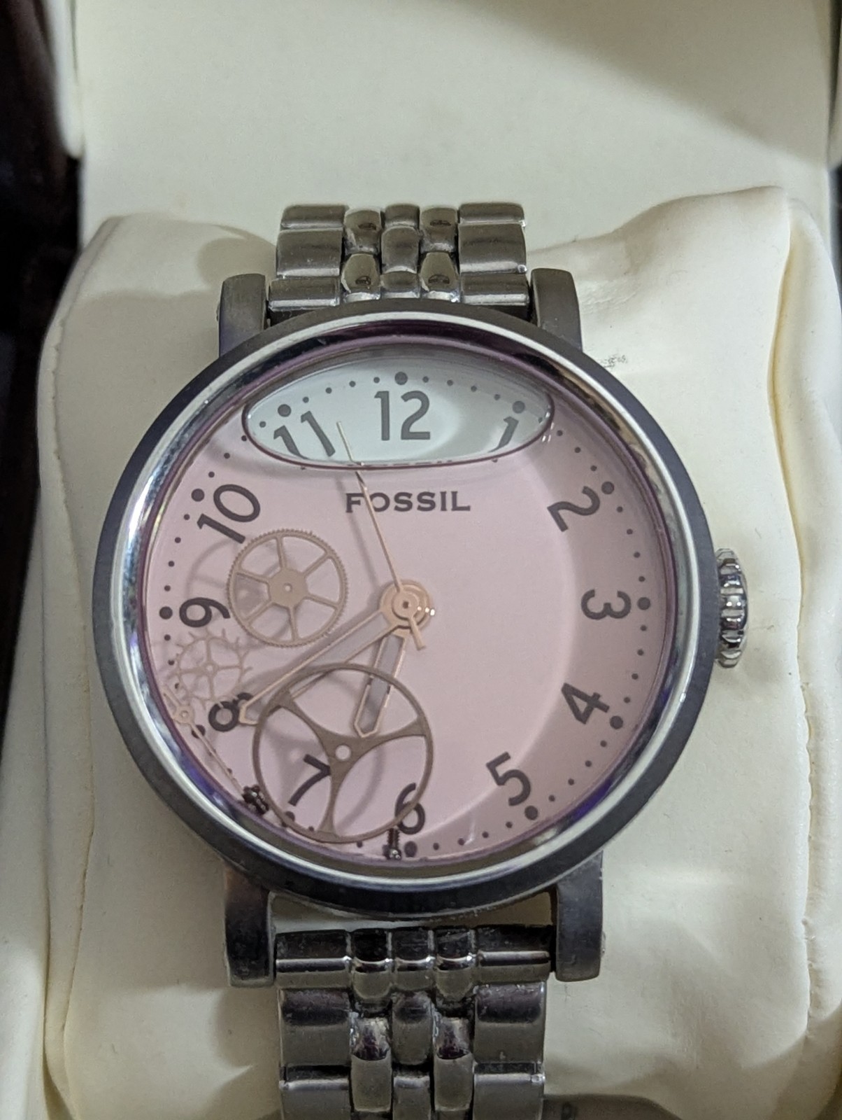 Fossil Watch Floating Watch Parts Gears Pink Liquid With Box Needs Battery