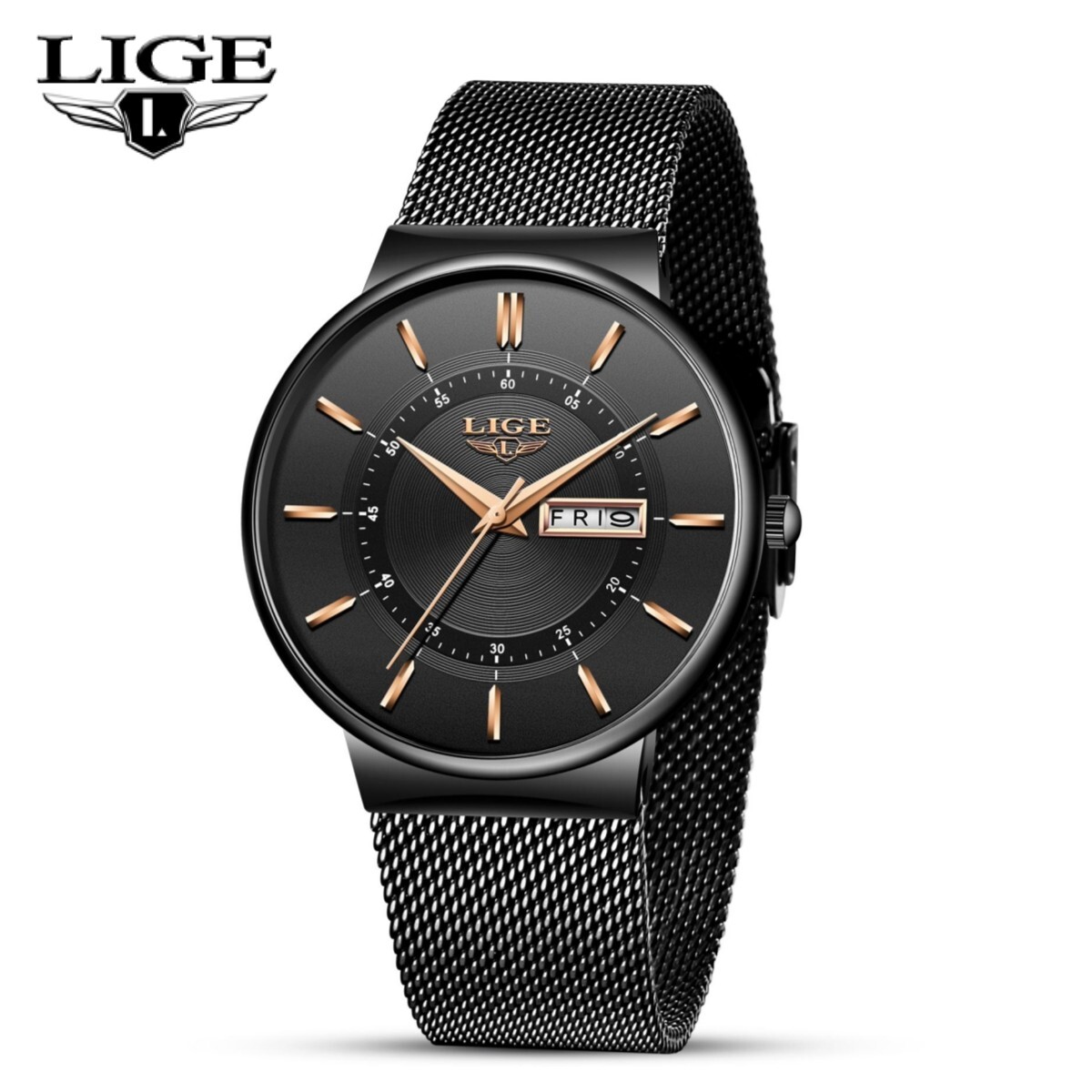 LIGE Men Watches Ultra-Thin Dial Male Business Date Weekdays Steel Wrist Watch