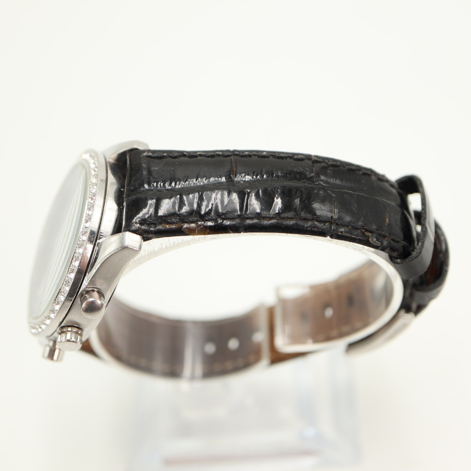 Fossil Arkitekt Chronograph 37mm Watch Black Leather Gem Set ES1648 New Battery