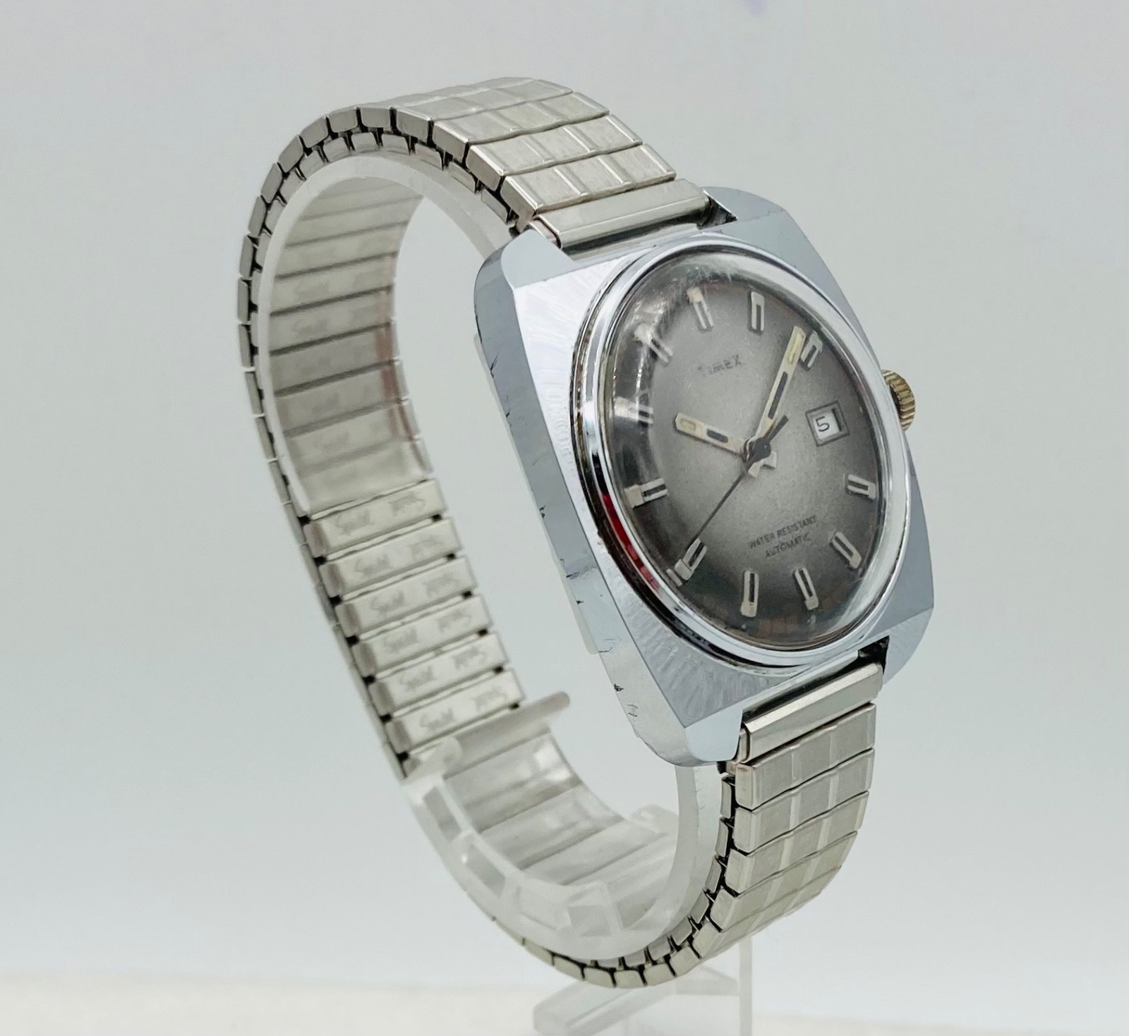 VTG Timex Men’s Watch Automatic Viscount Manual 1976 Gray Dial 36mm Chrome Case