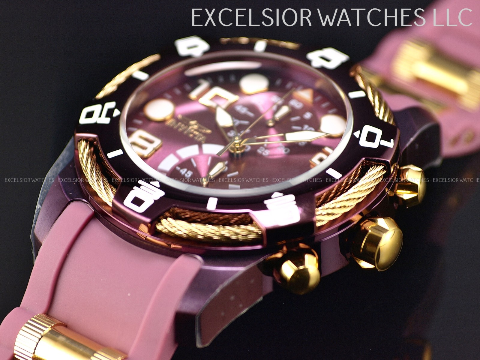 Invicta Bolt Cable LUME Markers Men’s 50mm Purple & Gold Chrono Watch 40725
