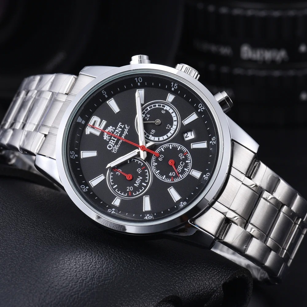 Orient Watch Men’s Quartz Chronograph Red Dial Stainless Steel Band Waterproof
