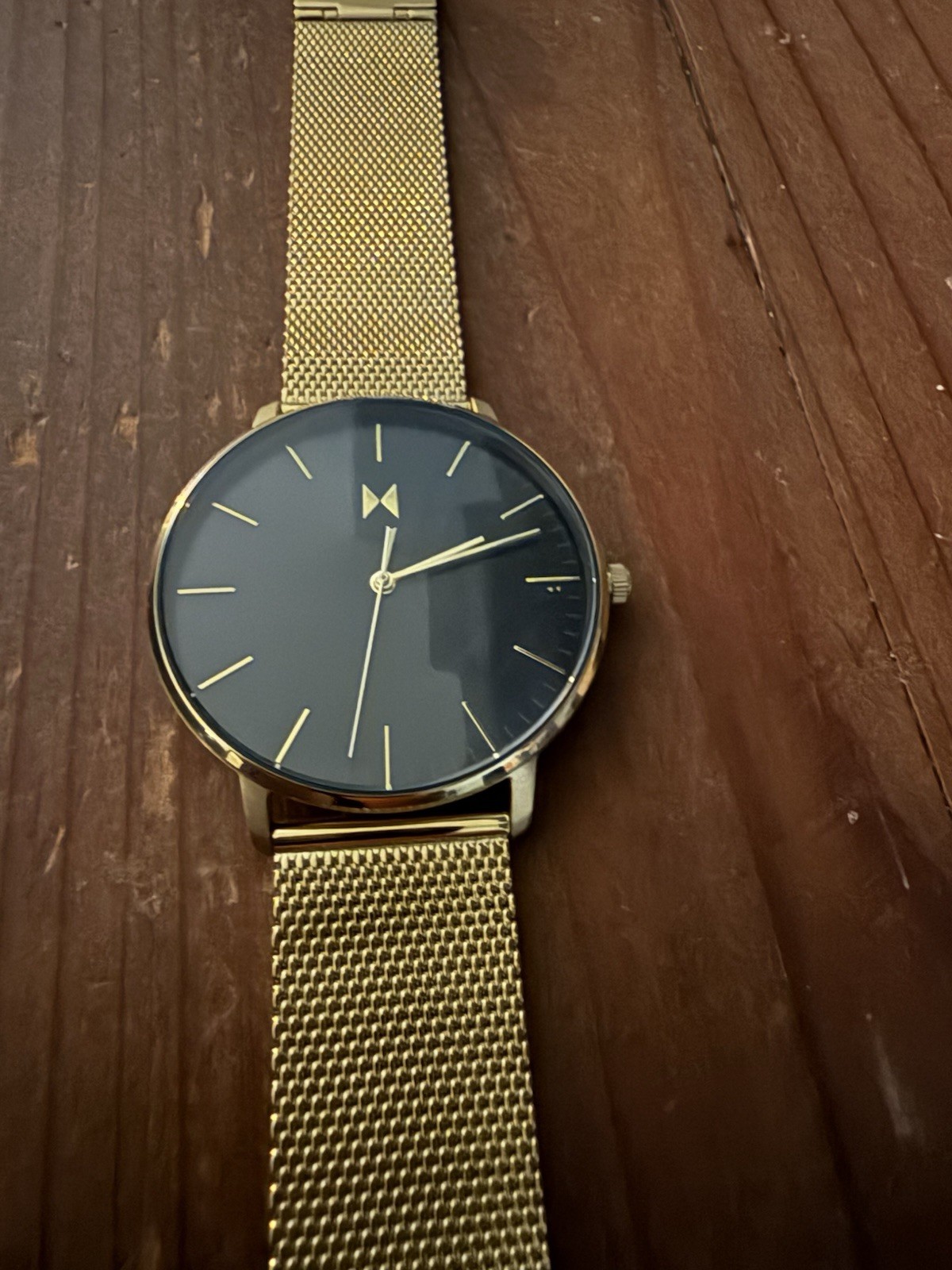MVMT Legacy Gold Mesh Milanese Band Black Dial Quartz Analog 3 BAR Watch