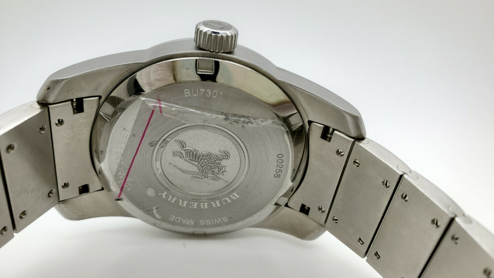 Burberry BU7301 Silver Tone White Date Dial Mens Swiss Made Dress Watch