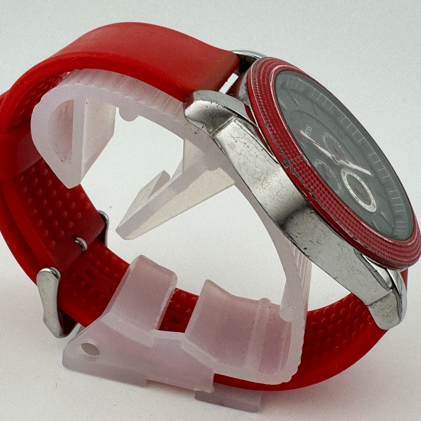 Express Quartz Watch Men 30m Silver Red Japan Movt Day Date Analog New Battery
