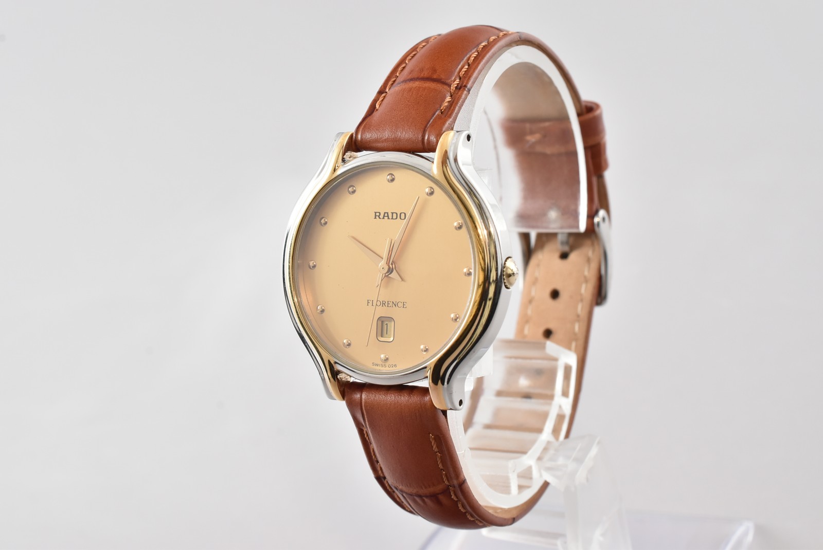 BOX ”N MINT” RADO Florence 129.3644.4 Swiss Date 32mm QZ Gold Dial Watch JAPAN