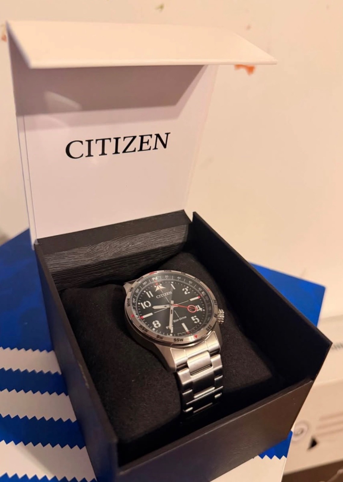 Citizen Eco-Drive Weekender Sport Watch Green Dial Compass Bezel Stainless Steel