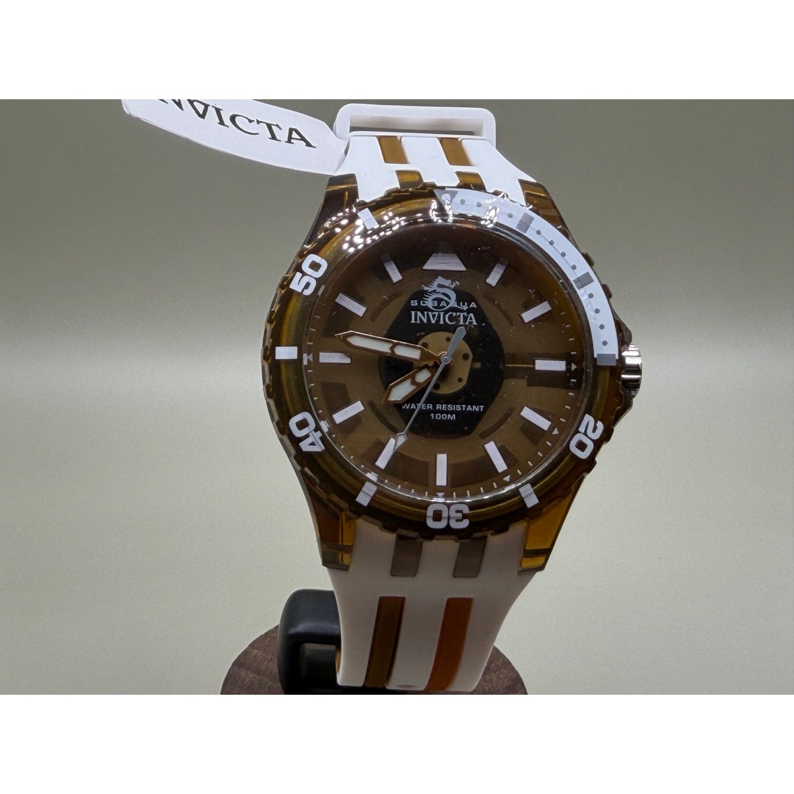 Brand New Invicta Subaqua Brown White SCUBA Diver Watch 44mm Flame Fusion