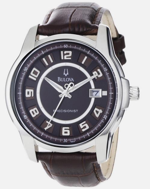 Bulova Precisionist 96B128 Men’s Brown Genuine Leather Date Round Analog Watch