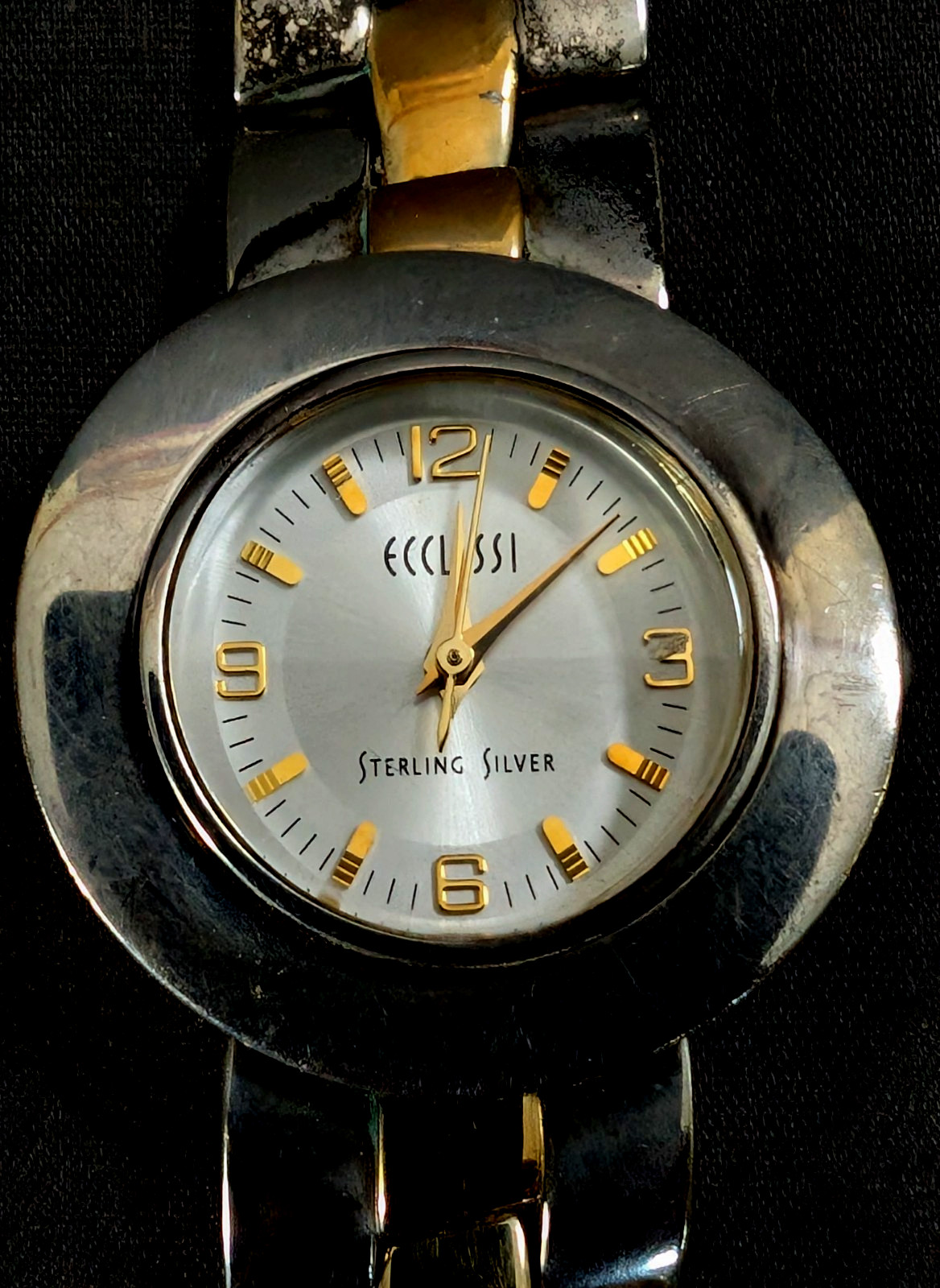 Vtg Sterling Silver Ecclissi Watch Quartz Model 32250 Link Chain Reversible