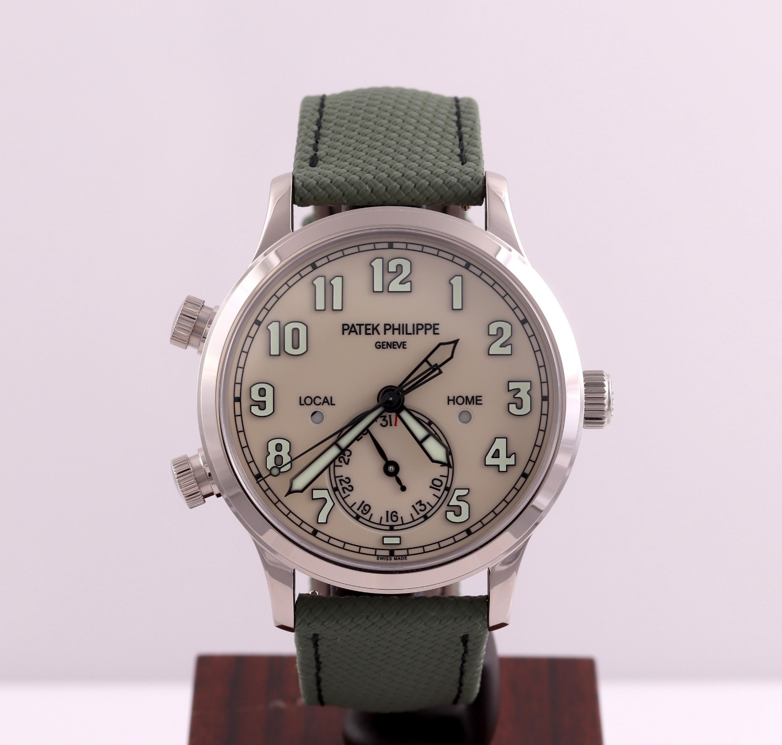 Patek Philippe Calatrava Pilot Travel Time Ivory White Gold Box/Papers 5524G