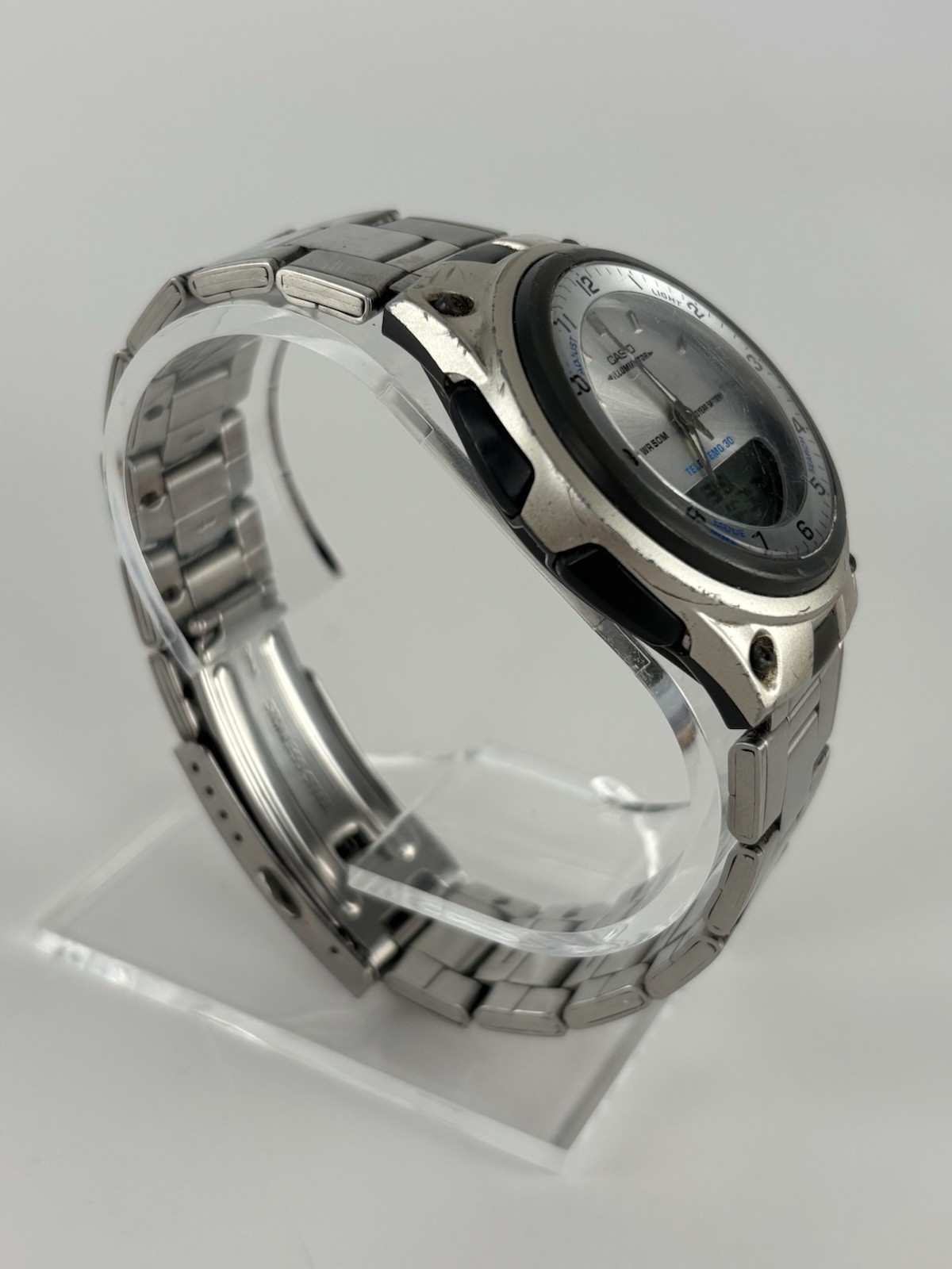 Casio Illuminator 40mm Silver Tone Digital/Analog Watch w/Bracelet & New Battery