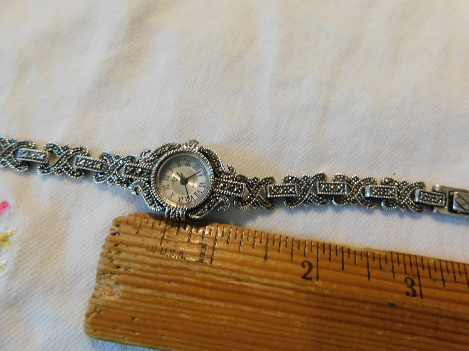 Sterling Silver Marcasite Quartz Watch 925 Art Deco Style WORKS