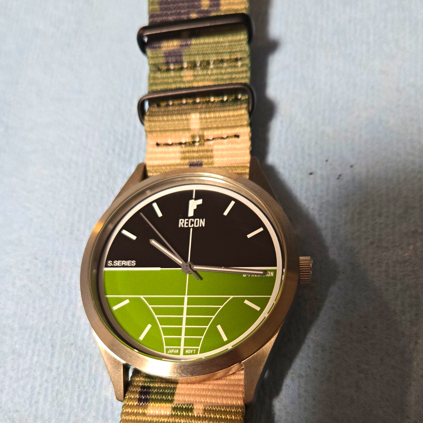 RECON S.Series Quartz Analog Green/Black Dial Camo NATO Nylon Strap 30m 40-43mm