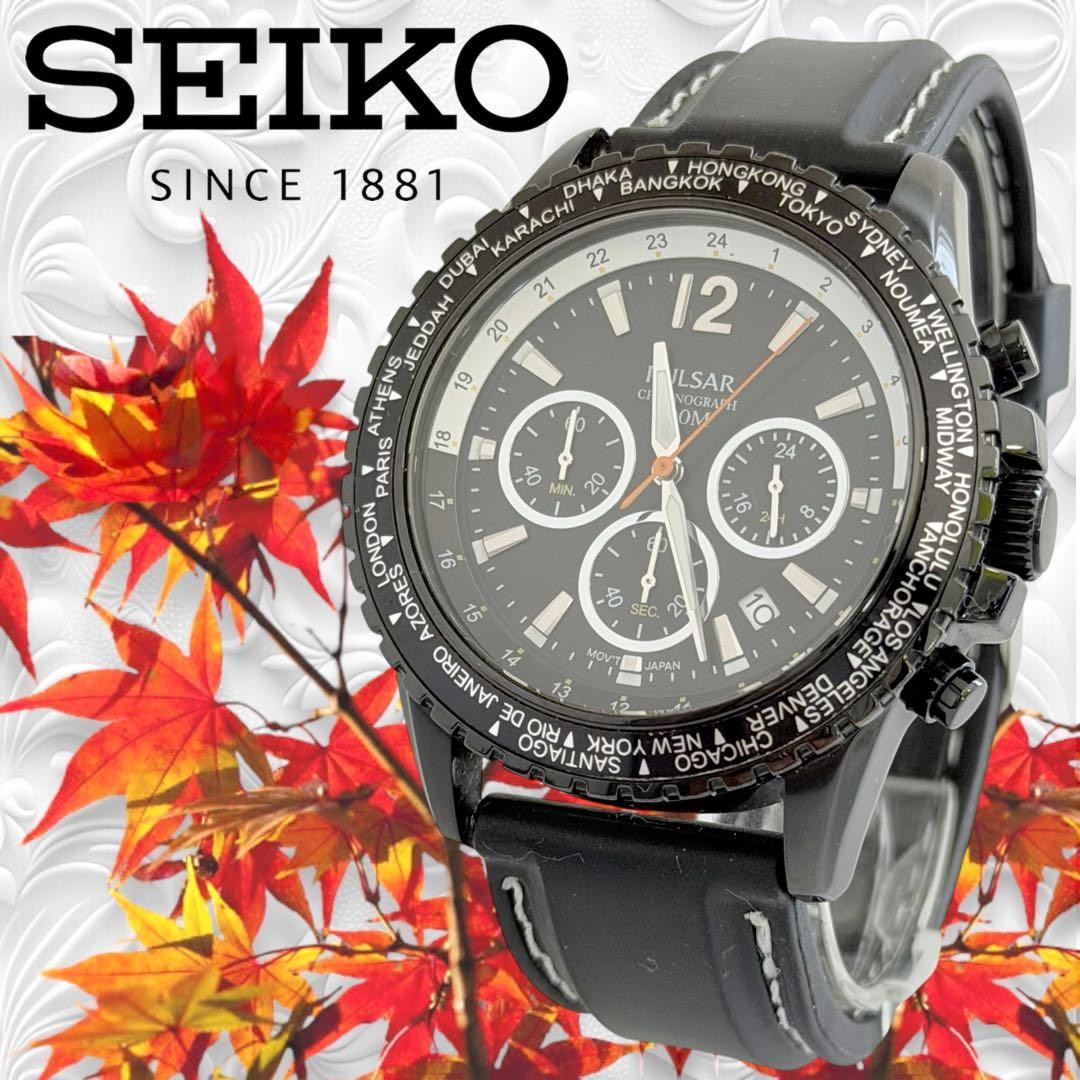 SEIKO PULSAR Chronograph Men’s Quartz Watch Black Used Japan