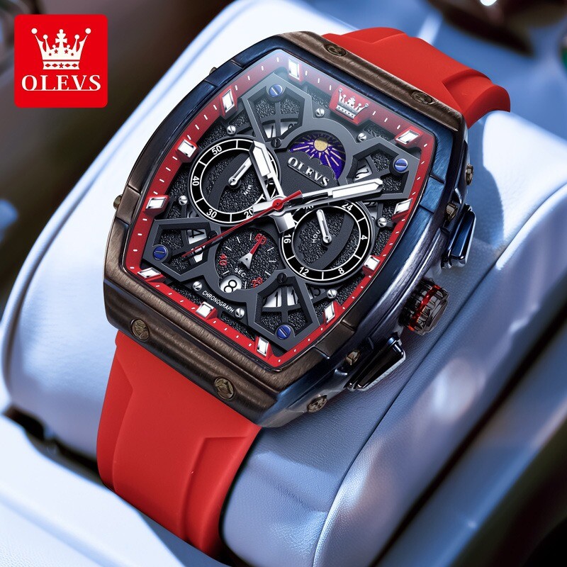 OLEVS Men’s Quartz Watch Waterproof Luminous Wristwatch for Male Silicone Band