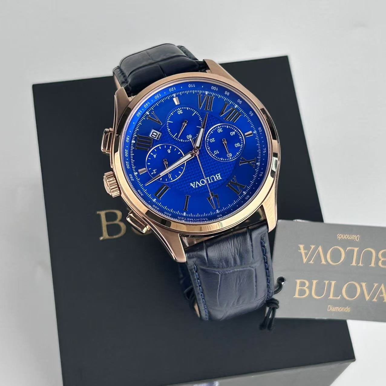 Bulova Wilton Classic 97B170 Blue Dial Leather Strap Mens Quartz Watch 4 G2U