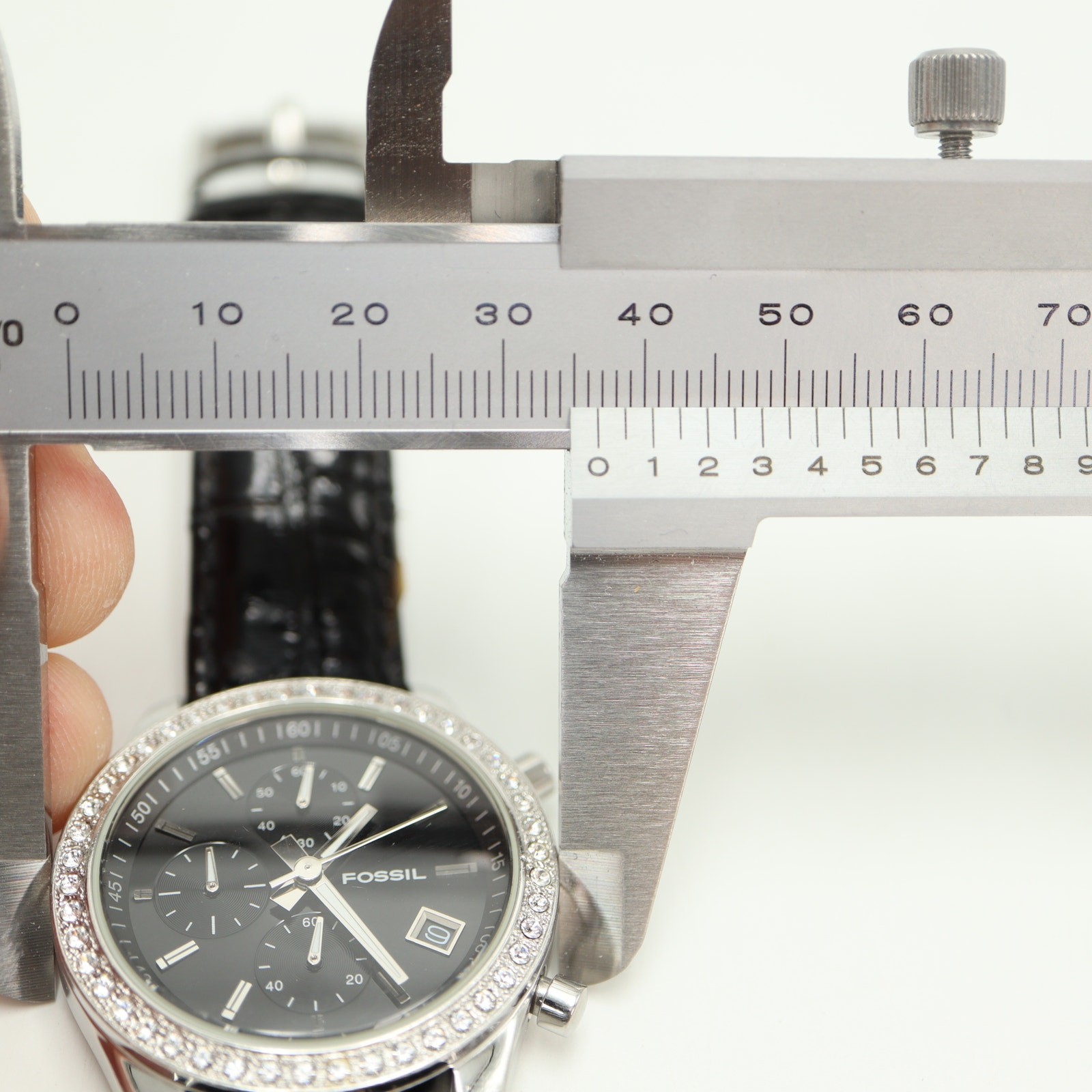 Fossil Arkitekt Chronograph 37mm Watch Black Leather Gem Set ES1648 New Battery