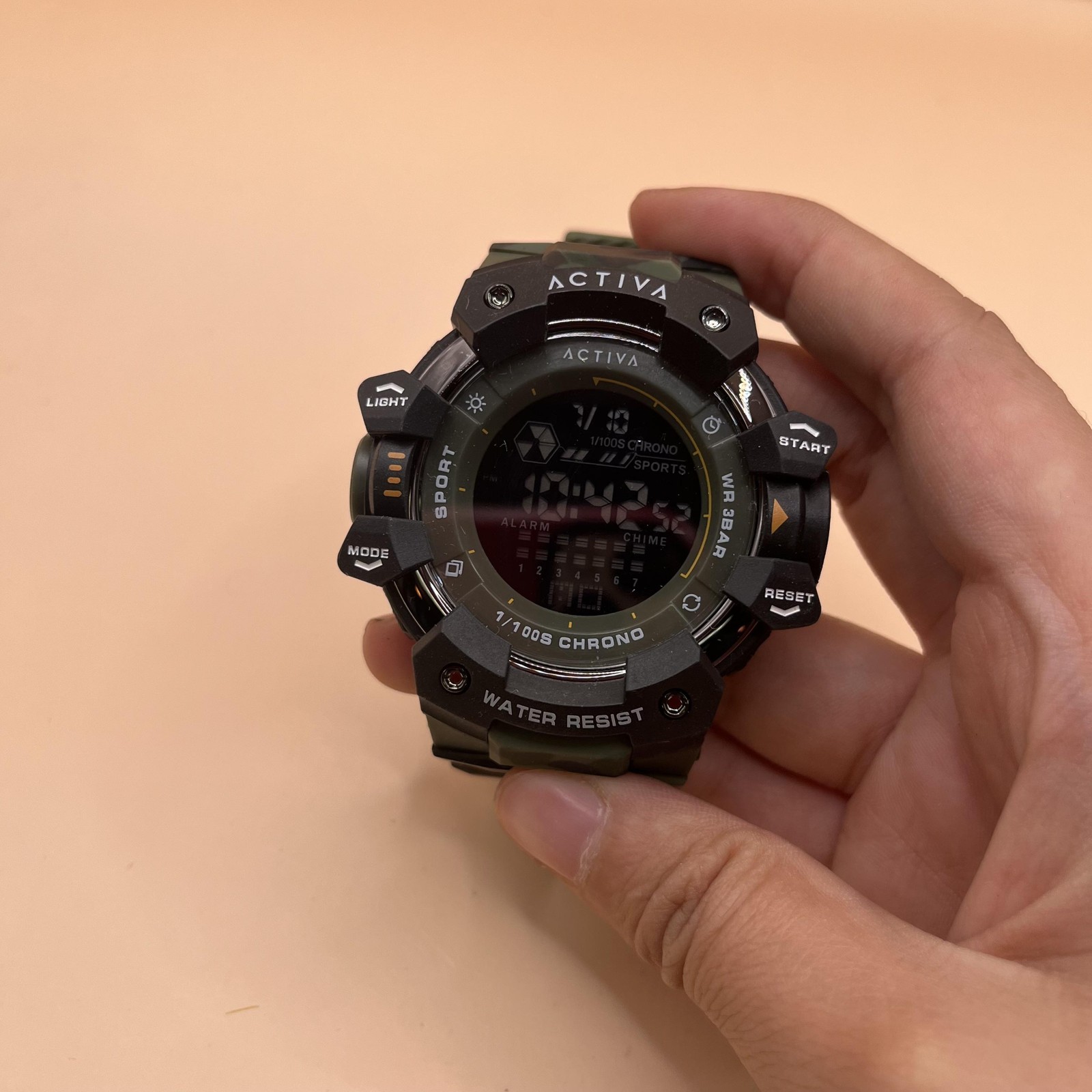 Activa Digital Sports Watch Camo Strap 3 BAR Water Resist Alarm Chrono Light