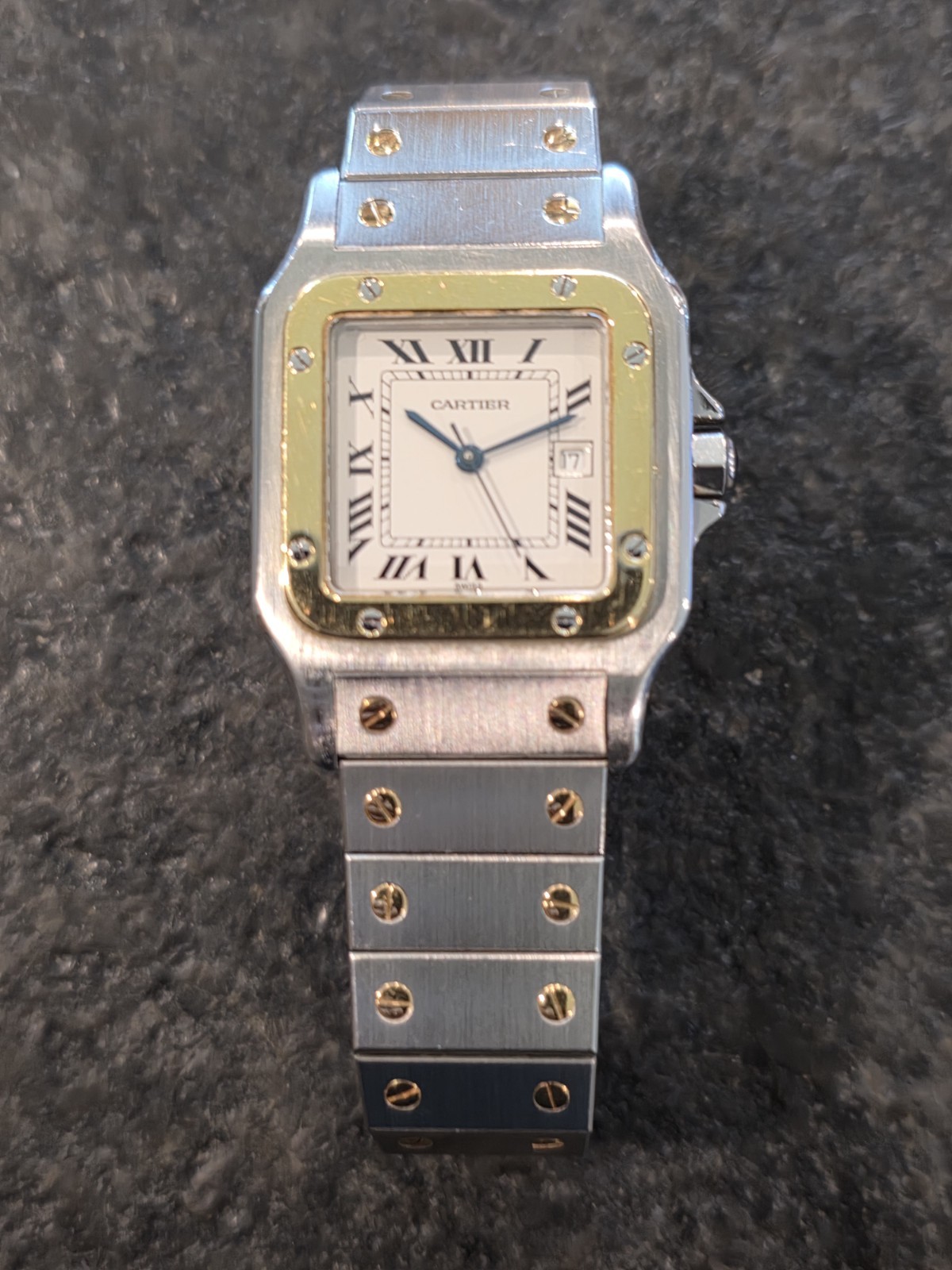 Ladies Cartier Santos Two-Tone Square Quartz Date Watch w/ Box & Booklets