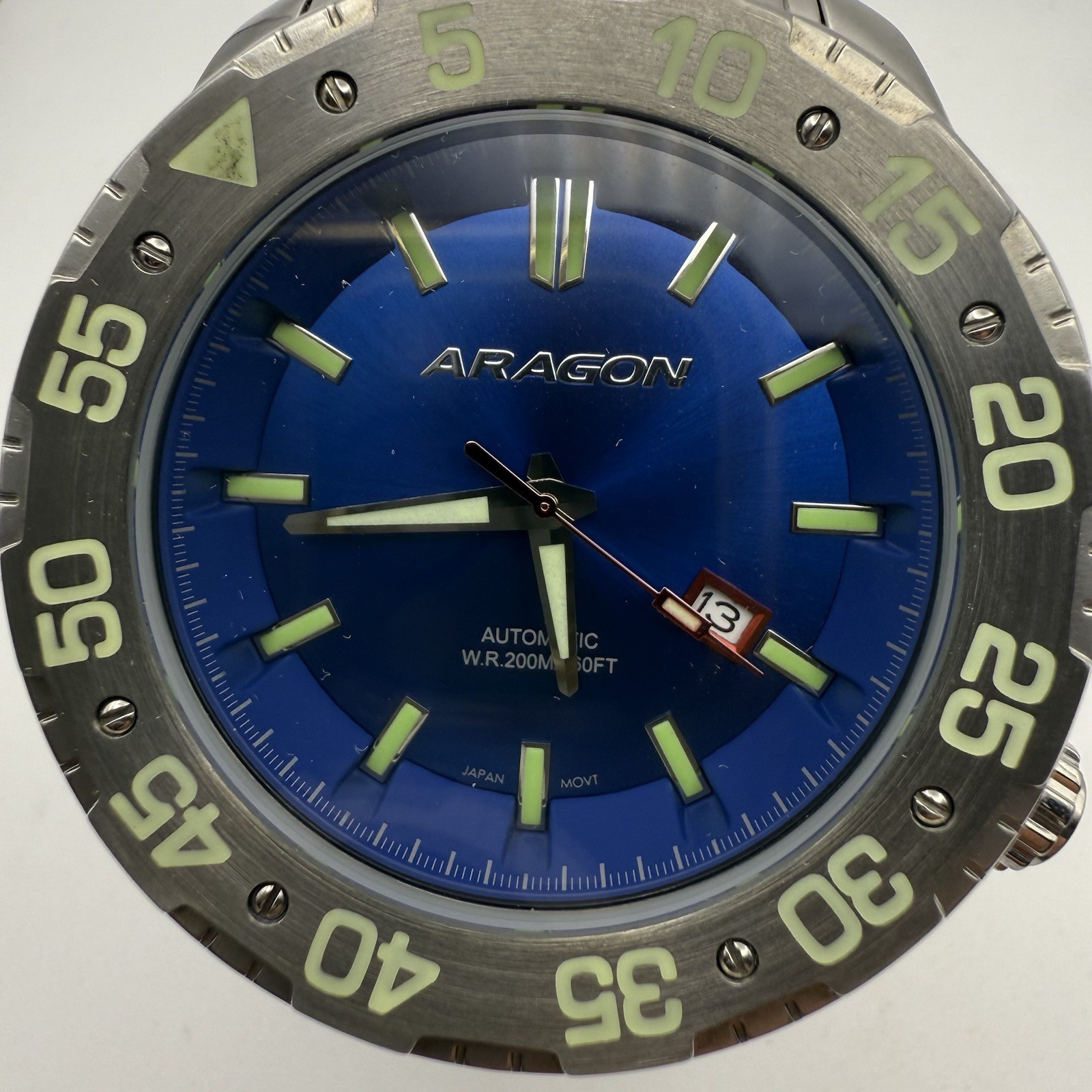 Aragon Sea Charger A081 Automatic Dive Watch Blue Dial NH35 200M 52mm Stainless