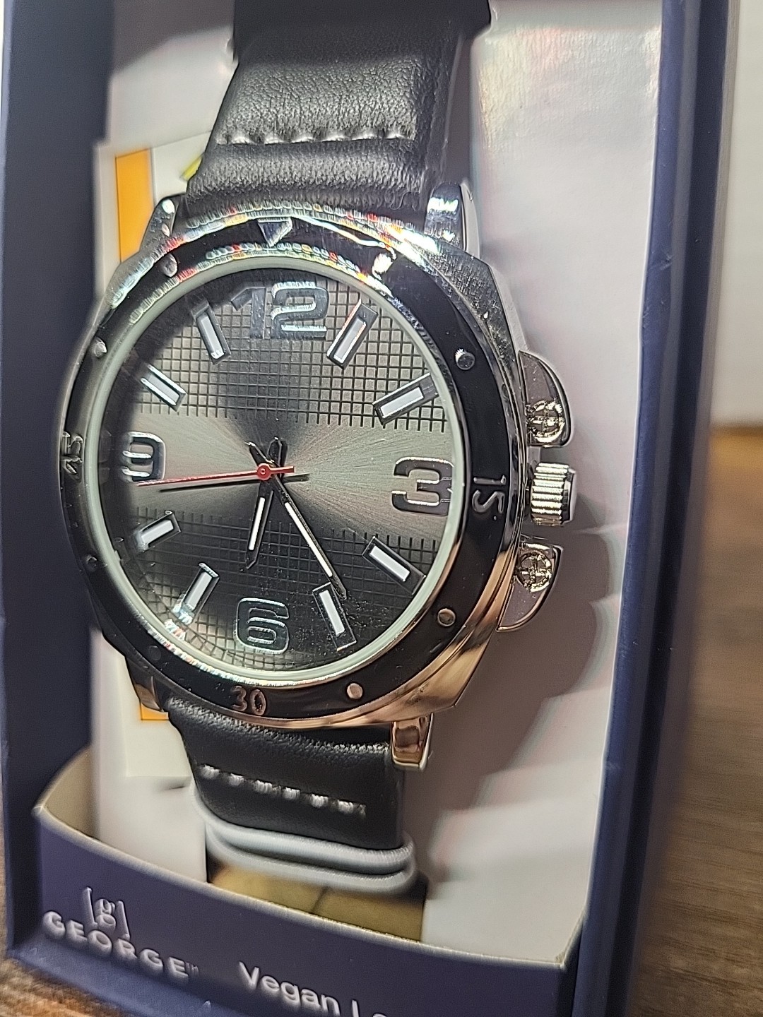 George Men’s Vegan Leather Watch Silver/Black