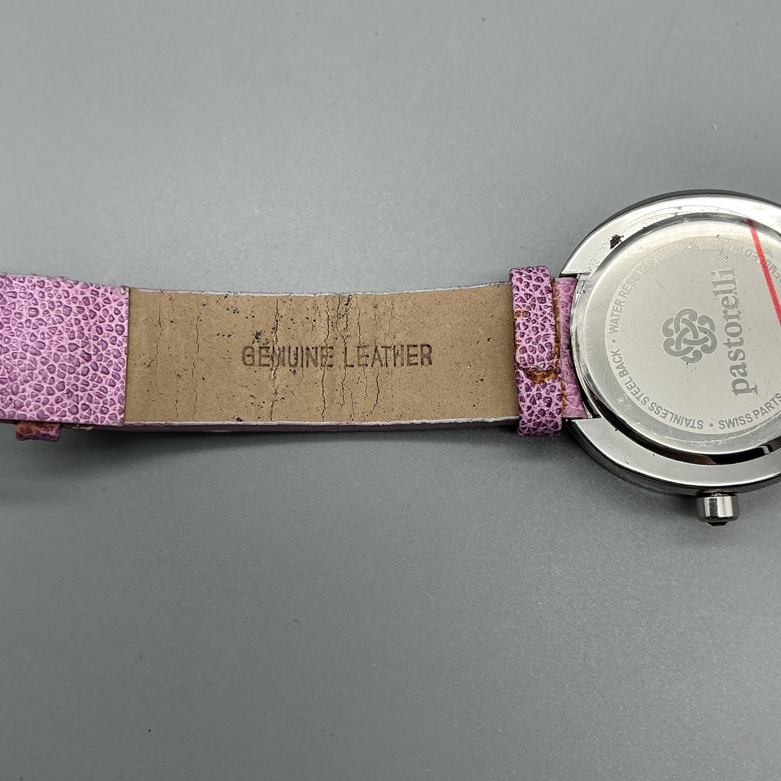 Pastorelli Womens Watch 38mm Purple Dial Pink Leather Strap 30M New Battery